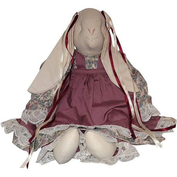 Vintage Rabbit 20" Tall Mauve Floral Dress & Pants Ribbon Accents - Picture 2 of 8